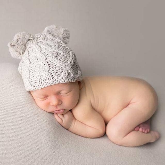 Newborn Baby Aran Birch Double Pom Pom Beanie Hat