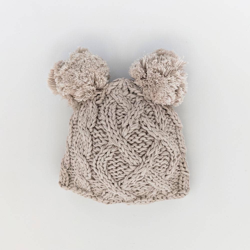 Newborn Baby Aran Birch Double Pom Pom Beanie Hat