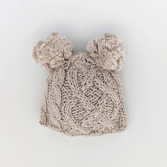 Newborn Baby Aran Birch Double Pom Pom Beanie Hat