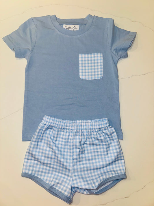 RTS blue plaid boys short sets