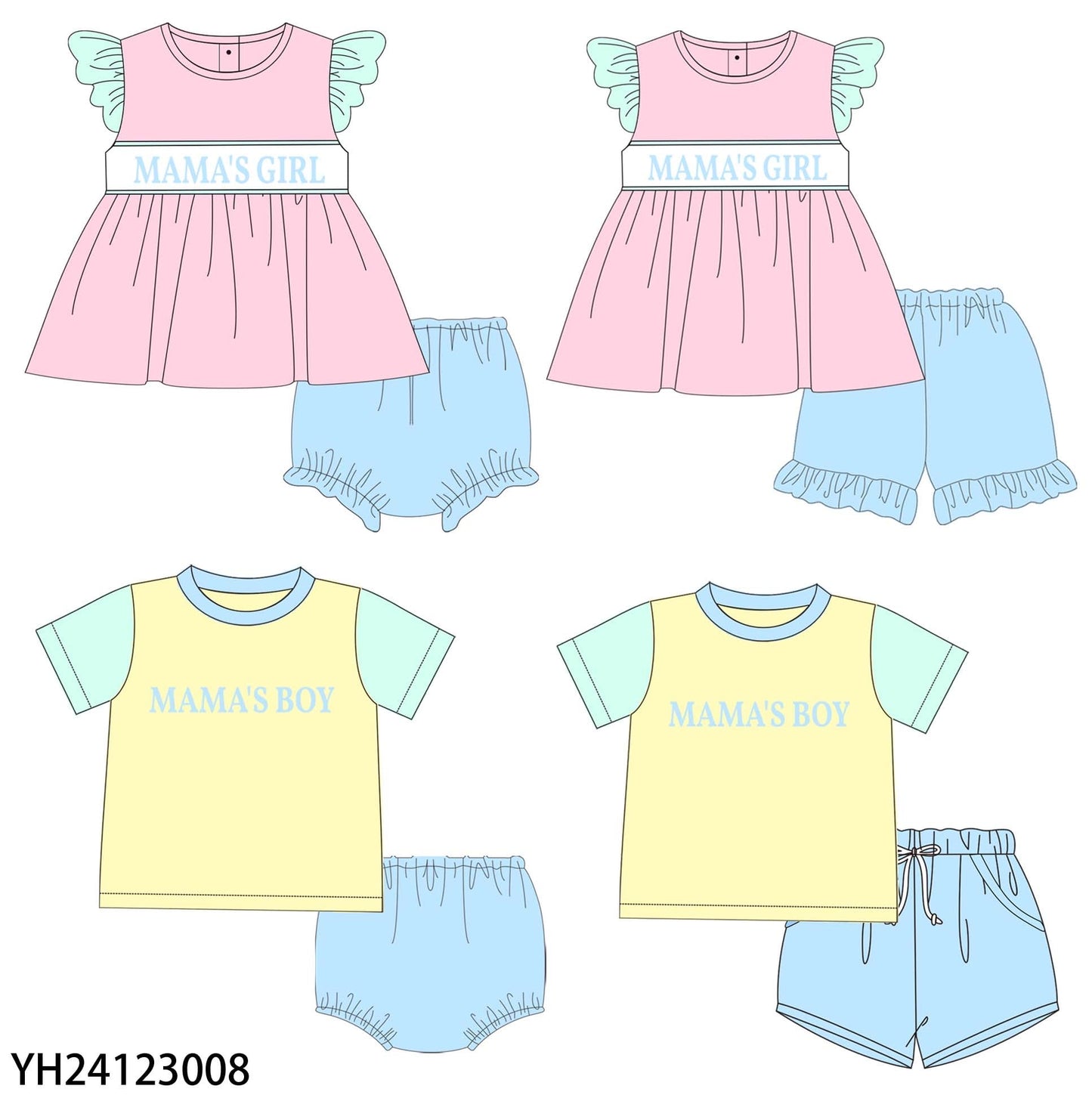 P016 embroidered mamas girl/boy sets