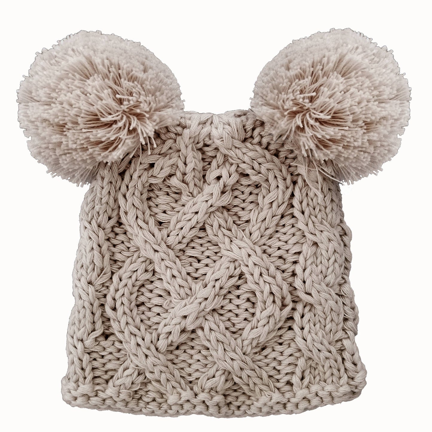 Newborn Baby Aran Birch Double Pom Pom Beanie Hat